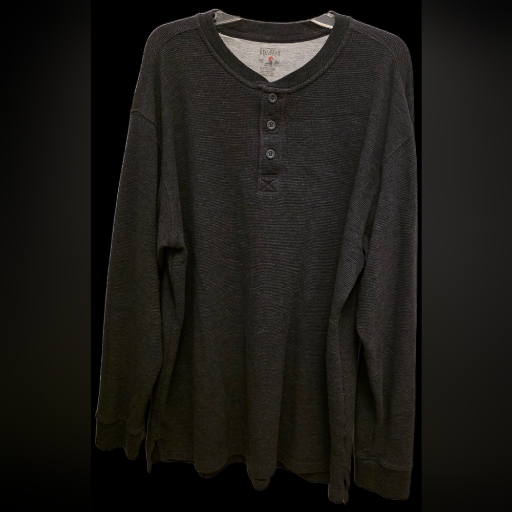 RedHead Men's Charcoal Long Sleeve Henley Shirt Size XLT